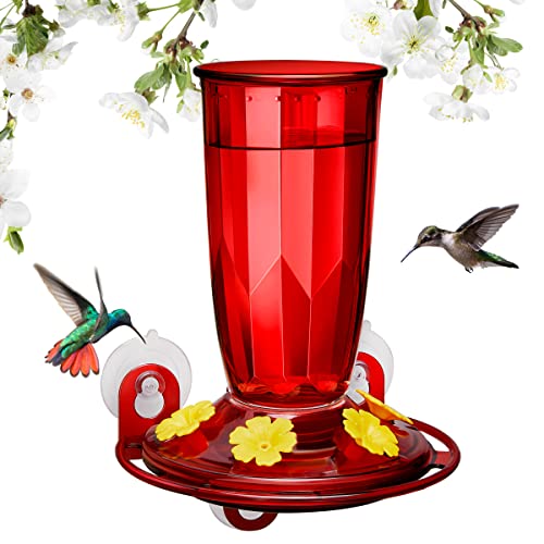 Kingsyard Window Hummingbird Feeder for Outside, 14 Oz Hummer Bird Nectar Feeder with 4 Feeding Ports & Circle Perch, Easy to Clean and Refill, Hummingbird Gifts (Red)