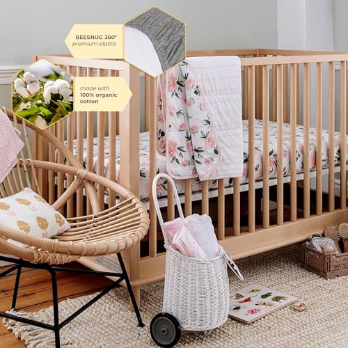 Image of Burt's Bees Baby Essential Organic Cotton Fitted Crib Sheet, Breathable for Boy Girl Standard Crib & Toddler Mattresses