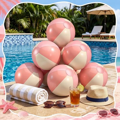 Chitidr 6 Pcs Pink White Beach Balls Inflatable, 17 Inch Pink and White - image 4