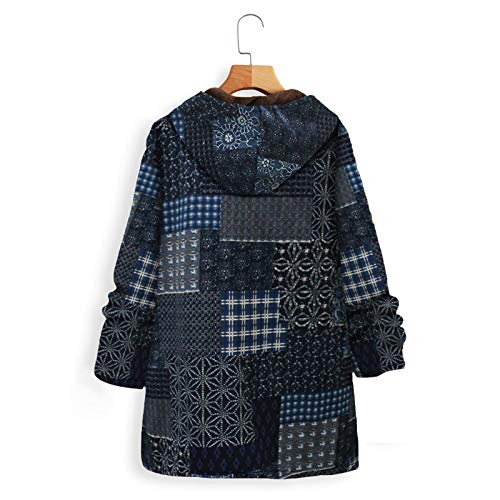 YOMXL Women Classic Pea Coat Winter Warm Faux Fur Fleece Outdoor Jackets Casual Printed Hooded Outwear - Thumbnail 2