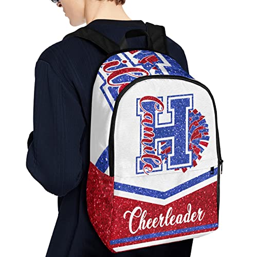 Cheerleader Blue Red Personalized Backpack for Teen Boys Girls,Custom Travel Backpack Bookbag Casual Bag Name Gift 11.8"(L) x 5.51"(W) x 17.72"(H)3