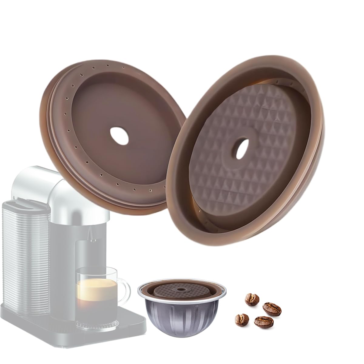 2 Pack Vertuo Reusable Capsule Vertuo Pods Reusable Coffee Capsule Lid for VertuoLine Refill Vertuoline Pod Fits for N Espresso Vertuo (2pcs Silicone Lid)