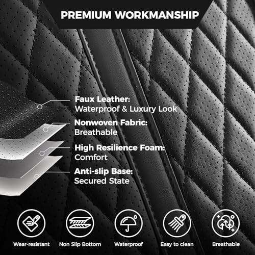 Image of Seat Covers for 2019-2026 Dodge Ram 1500 /2500 /3500, Flat Bench | lumbar padded, premium waterproof leather, full coverage, anti-slip, storage pockets, long-term durability, airbag compatible