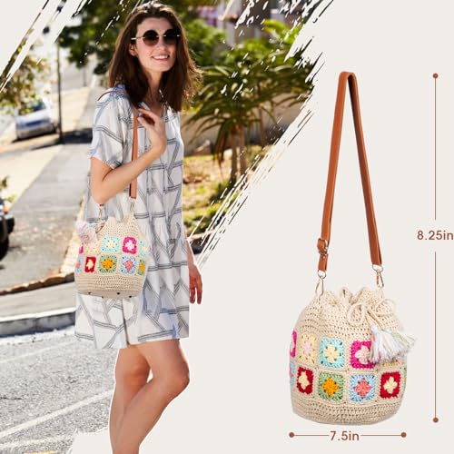 Image of Noocro Crochet Kit for Advanced or Intermediate Beginner DIY Granny Square Bucket Bag, Purse, with Step by Step Tutorial Video and Detailed Instruction Complete Kit Craft Supplies Holiday Gift