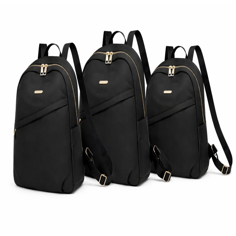 Quilted Backpack Combo Set of 3 for Women – Black Lightweight College & School Bags for Girls | Oxford Fabric Stylish Travel Daypack | Multi Pocket Casual Office Daily Use Backpack-image-23