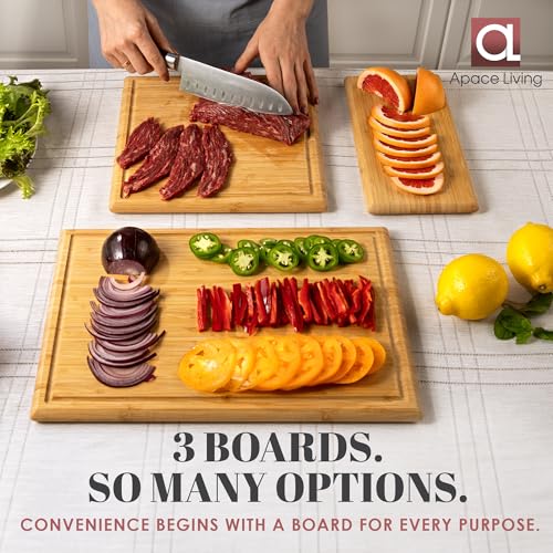 Juego de 3 Tablas de Cortar de Bambú Chorus con Ranura para Jugos – Tabla de Cortar Orgánica de Lujo para Cocina, Ideal para Carne, Queso, Verduras y Frutas miniatura 3