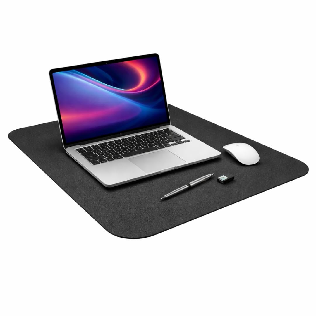 EDRAK Large Desk Mat 60x40 cm | Waterproof PU Rubber Base Mouse Pad | Non-Slip Office Desk Protector | Laptop, Keyboard & Mouse Pad | Smooth Surface Work Mat for Home & Office | Black-image-0