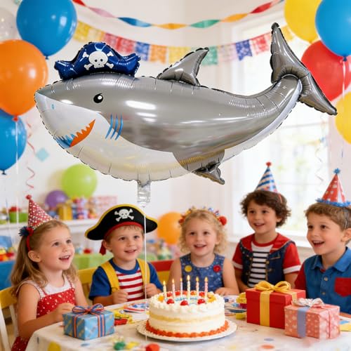 Image of Sea Animal Baby Shark Balloons,4pcs Ocean Themed Balloon Party Decoration,Large Shark Balloons 35 Inch Mylar Balloons,Ocean Balloon Birthday Party Decorations Baby Shower