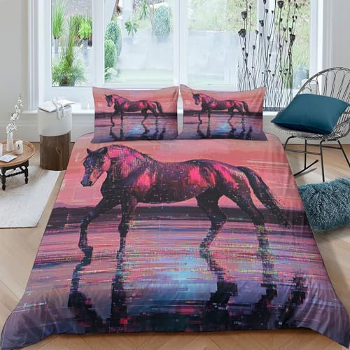 Housse de couette cheval 3D microfibre résistante lavable pour lit king - 4
