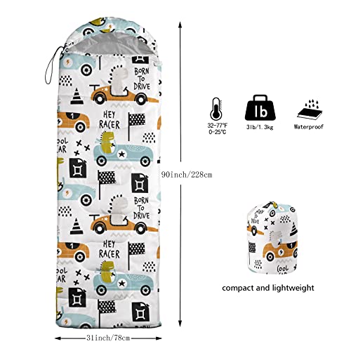 Bolsa de dormir para niños, estampado Dinosaur Race, ligera, cálida y portátil, resistente al agua para camping y senderismo miniatura 3