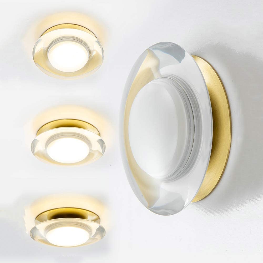 Lot de 8 Spots encastrés Modernes et épurés en cuivre et Cristal, Disponibles en Versions LED 3000K, 4000K et 6000K (en Option) et 25 mm de Hauteur. Éclairage LED Ultra,3w-6000K