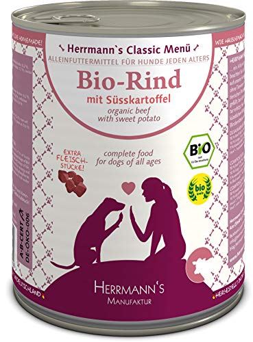 Herrmanns Bio Hundefutter Rind Menu 2 mit Süßkartoffeln, Kürbis 800 g, 6er Pack (6 x 800 g)