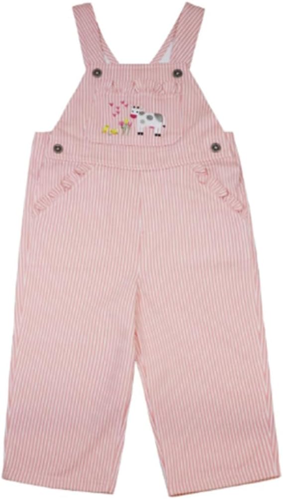 John Deere Toddler Girls Pink Stripe Overalls Cow Applique French Terry Knit Sizes 2T 3T 4T