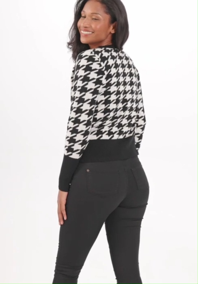 LASCANA Women's Pearl Button Houndstooth Cardigan - StylishKnit