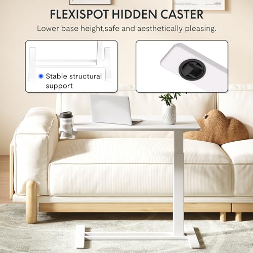 FLEXISPOT Medical Adjustable Overbed Bedside Table with Wheels Pneumatic Mobile Standing Laptop Desk Rolling Computer Cart Movable Overbed Table Hospital Home Use (31.5