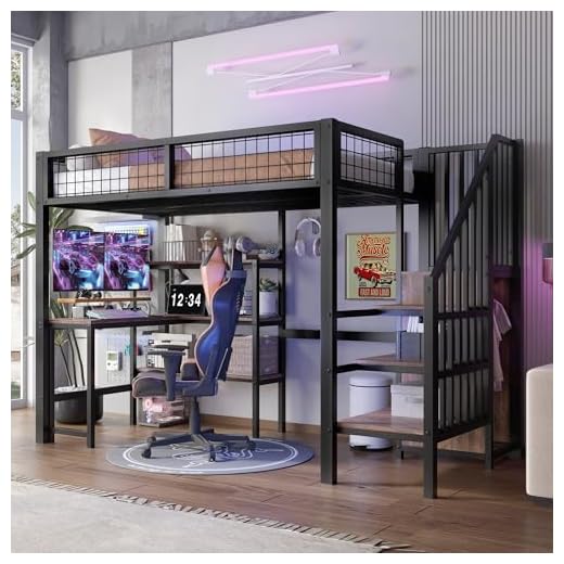 Sapgaks Lit Mezzanine 1 Place avec Bureau 90x200,lit superposé Enfant 90x200 avec Armoire,lit Enfant avec Barriere en Fer,échelle de Rangement,Plusieurs étagères,sans Matelas,Noir