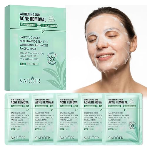 5 Piezas Mascarilla, Mascarilla Hidratante, con Ácido Salicílico y Niacinamida para Pieles Impuras, Cuidado Suave, Hidrata y Nutre la Piel, 25 ml