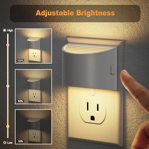 JandCase Night Light, Automatic Night Lights Plug into Wall,2 Pack Dusk to Dawn Sensor Nightlight, 3000K Soft White Brightness Adjustable Nightlight for Kids Bedroom Hallway Kitchen Decor — view 2