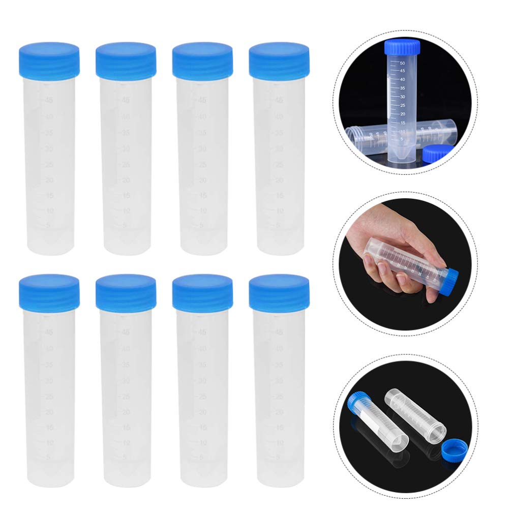Tubes centrifuger 50 pcs 50 ML avec échelle Tubes Coniques Plastique avec Bouchons vis Bleus Tubes d'échantillon pour Laboratoire d'expérimentation Scientifique Transparent
