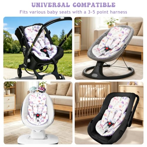 Image of Infant Car Seat Insert with 2 Strap Pads, Reversible Baby Car Seat Head and Body Support for Boys Girls, Preemie Newborn Carseat Insert, Super Soft, Fits for Stroller, Baby Swing, Bouncer (Purple)