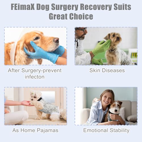 Image of FEimaX Dog Surgery Recovery Suit Female and Male Spay with Pee Hole, Pet Body Suits for Puppy After Spayed, Neuter Surgical Onesie for Small and Medium Dogs Cats, Alternative Bandages E-Collar & Cone