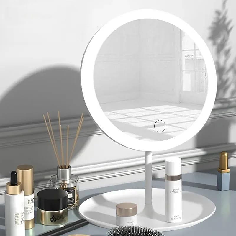 Image of SHOPEE LED Vanity Mirror, Rechargeable Touch Dimming Makeup Mirror, 3 Color Light Up Mirror, 110Rotation Detachable Portable Vanity Mirror for Travel /Dress Table /Bedroom (Round)