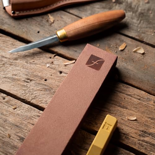 Image of Flexcut Wood Carving Tools | 8 inch x 2 inch Leather Knife Strop with 1 Ounce Bar of Flexcut Gold Polishing Compound for Polishing and Buffing | PW14 | Made in the U.S.A.