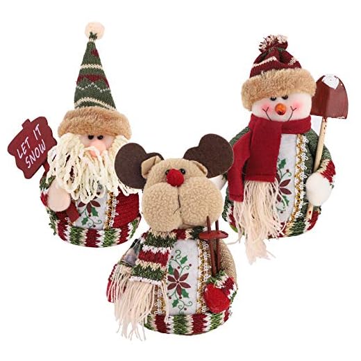 3 Piezas de Papá Noel Muñeco de Nieve Reno Sentado de Navidad Adorno de Navidad, Muñeco de Peluche Papá Noel para Mesa de Navidad, Escritorio, cChimenea Decoración Figurines de Navidad de Felpa