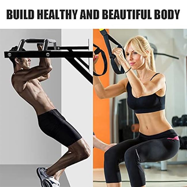 ptlsy Wall Mounted Pull Up Bar Multifunctional with Multi-Grip Chin Up Bar Heavy Duty Dip Station for Home Gym Indoor Workout, Fitness Equipment, Dip Stand Supports to 440 Lbs