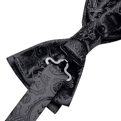Image of Hi-Tie Bow Ties for Men Pre-Tied Pocket Square with Cufflinks Mens Bowtie Sets for Wedding Formal Party