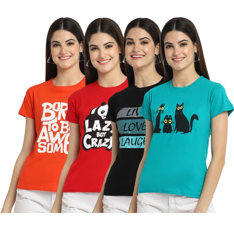 Image of Preneum Women's Cotton Regular Fit Graphic Stylish Printed Short Sleeves Casual T-Shirt |Trend & Styles