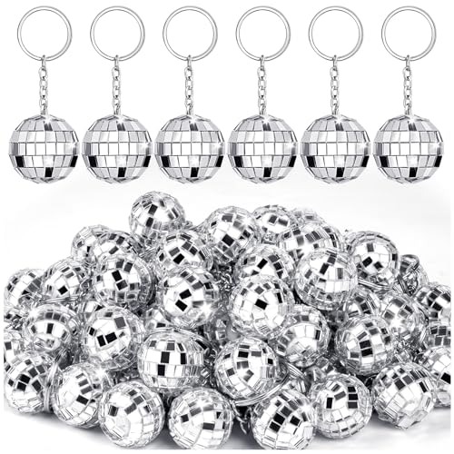 ZHWKMYP 25Pcs Disco Ball Keychain Mini Silver Disco Ball Key Chain Party Favors for Supplies Decorations