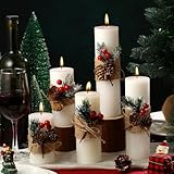 Conelist 5 Pcs Christmas Pillar Candle 5 Size White Pillar Handmade Soy Wax Candles Holiday Decor Gift for Bedroom Bathroom Indoor Outdoor Home Dinner Party Decoration