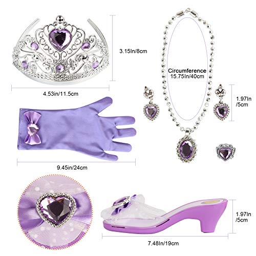 Girl Princess Dress Up Shoes Set Princess Role Play Collection Kit Pretend Jewelry Toys Accessories Set with Tiaras Crown Gloves Necklaces Earrings Gift for Birthday Halloween Christmas Costumes Party