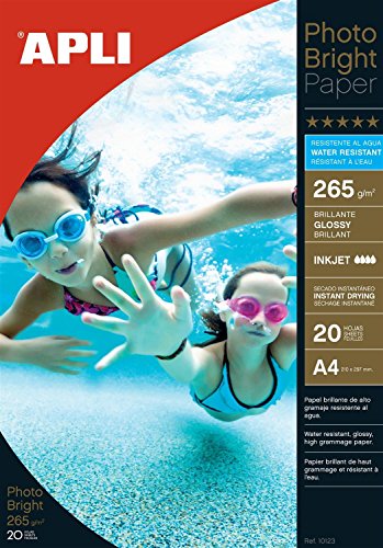 Apli 10123-Papel Fotográfico Photobright Resistente Al Agua A4 265 G 20 Hojas