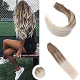 Ugeat Human Hair Extension Tape Hair 24inch Glue in Extensions Hair 20PCS/50g Balayage Brown to #60 Blonde Ombre Tape in Hair Extensions