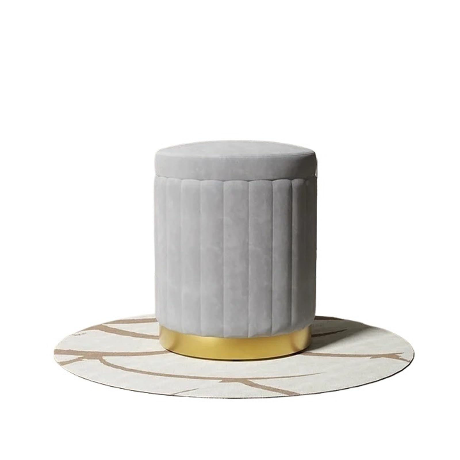 Pouf de rangement gris, banc de toilette en bois et chaise de vanité