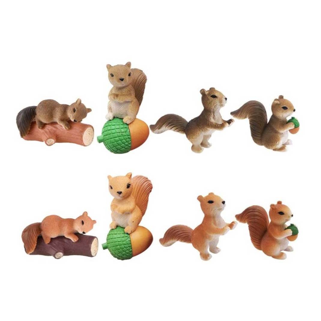 Peosaard Mini Squirrel Figures Cute Animal Miniature Toys Cake Topper Figurines Fairy Garden Ornaments 8PCS, Mini Squirrel Figures