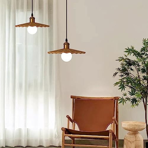 Lámpara colgante retro de madera E26 con pantalla paraguas de techo 2