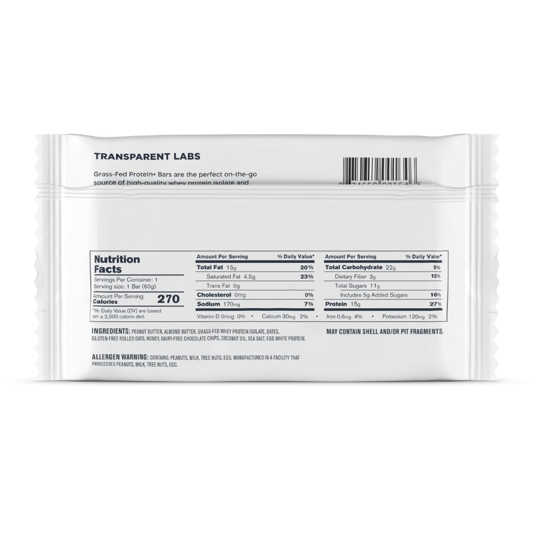 Transparent Labs Protein+ Bars - Oatmeal Chocolate Chip, 12 Bars — Amazon image 9