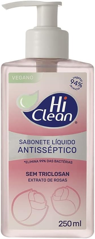 Hi Clean Sabonete Líquido Antisséptico Para Corpo E Mãos Vegano Sem Triclosan 94% Vegetal E Mineral Extrato De Rosas 250Ml Menor preço em Hi Clean Sabonete Líquido Antisséptico Para Corpo E Mãos Vegano Sem Triclosan 94% Vegetal E Mineral Extrato De Rosas 250Ml