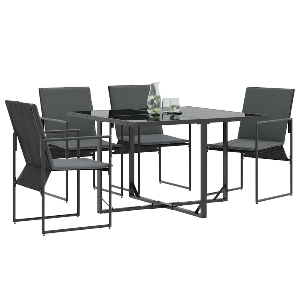 Genérico Silla de jardín Textilene con cojín negro antracita, 4 piezas, marco de acero revestido de polvo, reposabrazos rectos, dimensiones 59 x 50,5 x 81,5 cm, diseño moderno para terraza