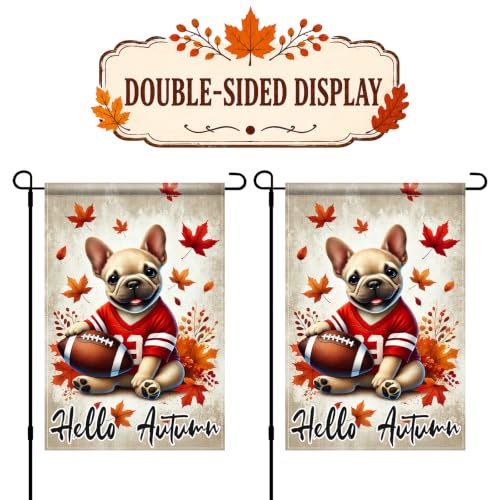 Image of BlissYard Fall Garden Flag 12x18 Inch Bulldog Football Hello Autumn Decor | Double sided polyester, fall bulldog football design, Thanksgiving decorations for yard and seasonal outdoor display