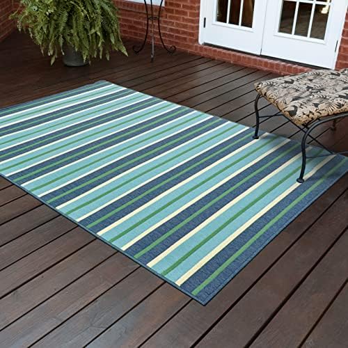 Oriental Weavers Meridian Indoor/Outdoor Rug - 9652F - 5'3" x 7'6" - in Blue/Green - Nautical & Coastal, Water, Stain and Fade Resistant, Hose Clean, Patio, Outdoor Living Area Rug