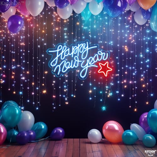 Image of KatchOn, Blue Happy New Year LED Sign - 16x10 Inch | Happy New Year Neon Sign | Happy New Year Lighted Sign for New Years Eve Party Supplies 2026 | Happy New Year Light Up Sign for New Years Decorations 2026