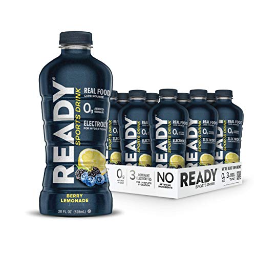 Ready® Sports Drink – Electrolyte Hydration with Super Fruit Carbs, B Vitamins & No Added Sugar – Clean Energy for Athletes & Endurance – Gluten-Free, Vegan, Kosher – Berry Lemonade (12-Pack)