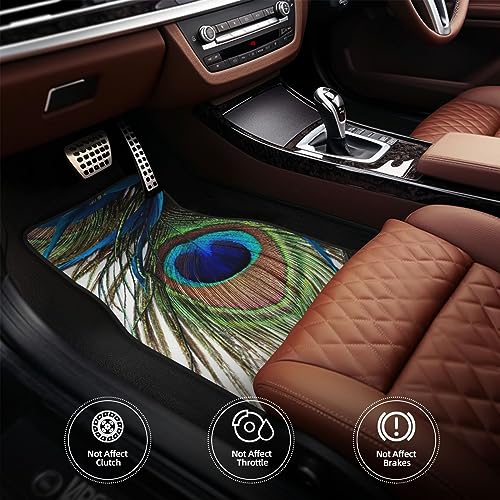Tapis de sol voiture en caoutchouc 4 pièces motif plumes de paon tout temps