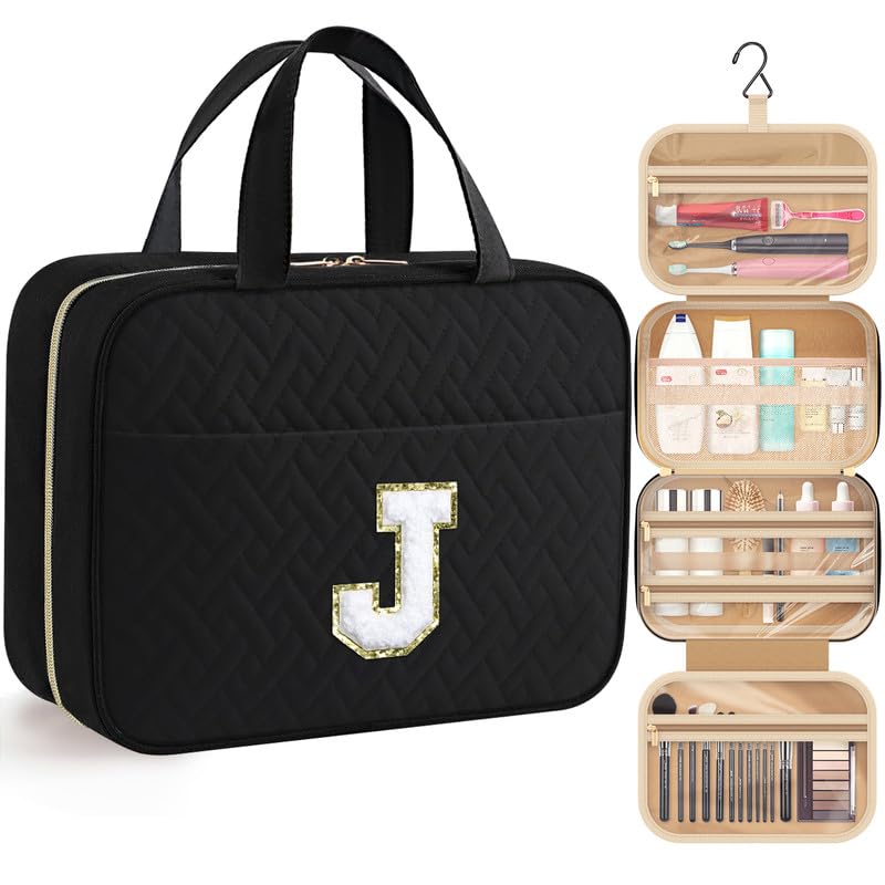 HOTOR Travel Toiletry Bag - Personalized Chenille Initial Makeup Bag, Water-Resistant Personalized Gifts for Women, Portable Travel Accessories &