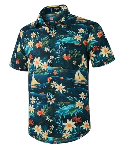 HISDERN Hawaiian Shirts for Men Casual Mens Shirts Short Sleeve Summer Funky Beach Men's Regular Fit Hawaii Print Short Sleeved Aloha Shirt,Multicolour,3XL