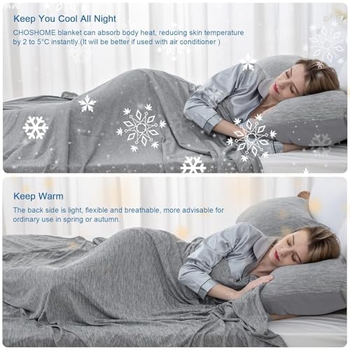 Image of CHOSHOME Cooling Blanket for Hot Sleepers Lightweight Summer Cold Thin Blankets for Sleeping, Hot Flashes Night Sweats, Soft Blanket for Bed, Queen Size, Grey